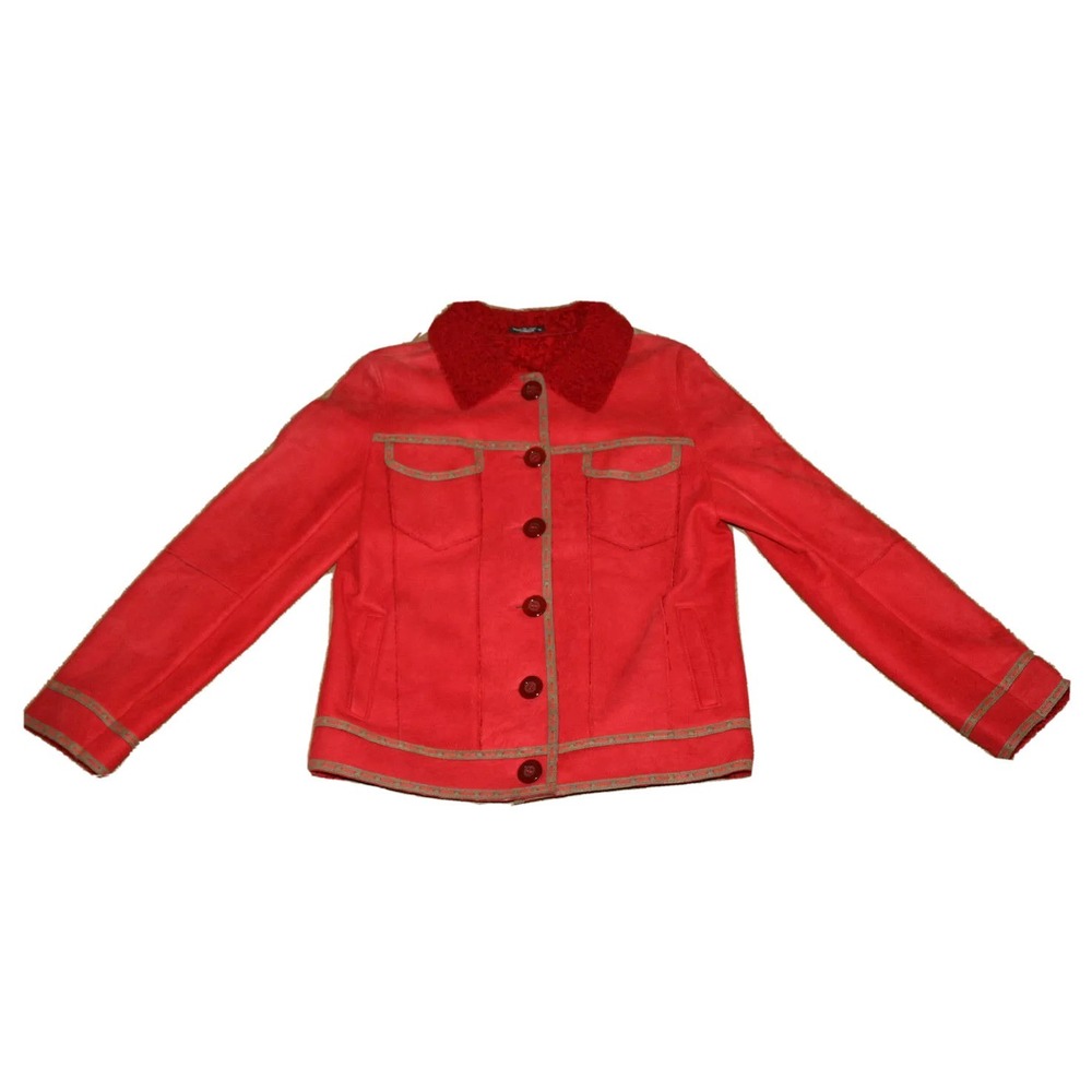 Feraud Paris red lamb suede shearling jacket womens Size Medium Made in Canada